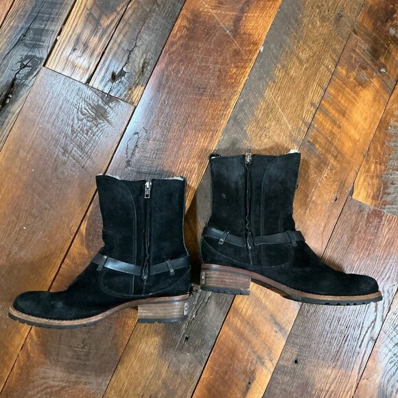 UGG Endell Black Suede Leather Harness Moto Boots Women’s Size 8 - Picture 6 of 7
